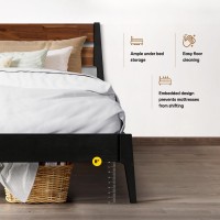 Acacia Callisto Bed Frame With Headboard Solid Wood Platform Bed, 800 Lbs Capacity Scandinavian Headboard Wood Bed Compatible With All Mattress Types, 30 Mins Assembly, Queen Bed Frames, Walnut