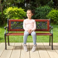 Mfstudio Kids Mini Sized Outdoor Garden Bench With Wooden Seat And Cast Iron Backrest For Patio Yard