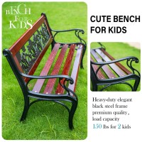 Mfstudio Kids Mini Sized Outdoor Garden Bench With Wooden Seat And Cast Iron Backrest For Patio Yard