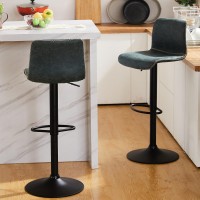 Heugah Swivel Bar Stools Set Of 2 Counter Height Bar Stools With Back Adjustable Bar Stools 24 To 32 Deep Teal Faux Leath