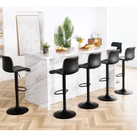 Heugah Swivel Bar Stools Set Of 6 Counter Height Bar Stools With Back Adjustable Bar Stools 24 To 32 Black Faux Leather B