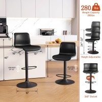 Heugah Swivel Bar Stools Set Of 6 Counter Height Bar Stools With Back Adjustable Bar Stools 24 To 32 Black Faux Leather B