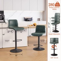 Heugah Swivel Bar Stools Set Of 4 Counter Height Bar Stools With Back Adjustable Bar Stools 24 To 32 Deep Teal Faux Leath