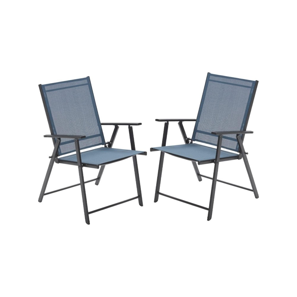 Vicllax 2 Pieces Patio Folding Chairs Outdoor Portable Sling Lawn Chairs For Camping Garden Pool Beach Yard Dark Blue