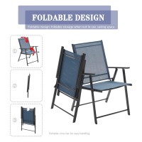 Vicllax 2 Pieces Patio Folding Chairs Outdoor Portable Sling Lawn Chairs For Camping Garden Pool Beach Yard Dark Blue