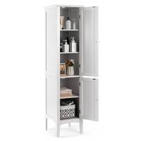 Costway Tall Bathroom Storage Cabinet, 5-Tier Freestanding Linen Tower Cabinet With 2 Doors, Wooden Side Storage Organizer, Narrow Slim Floor Cabinet For Bathroom, Living Room, Kitchen (White)