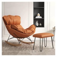 Wigselbl Modern Rocking Chair Wingback Living Room Accent Chair Glider Rocker Armchair Single Sofa Chair With Ottoman,Upholstered Relax Velvet Lounge Chair With Thick Cushion (Color : Orange)