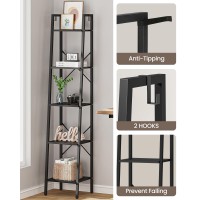 Hzuaneri Ladder Shelf Bookshelf Bookcase Freestanding Corner Storage Shelve With 2 Hooks For Home Office Living Room Kitchen