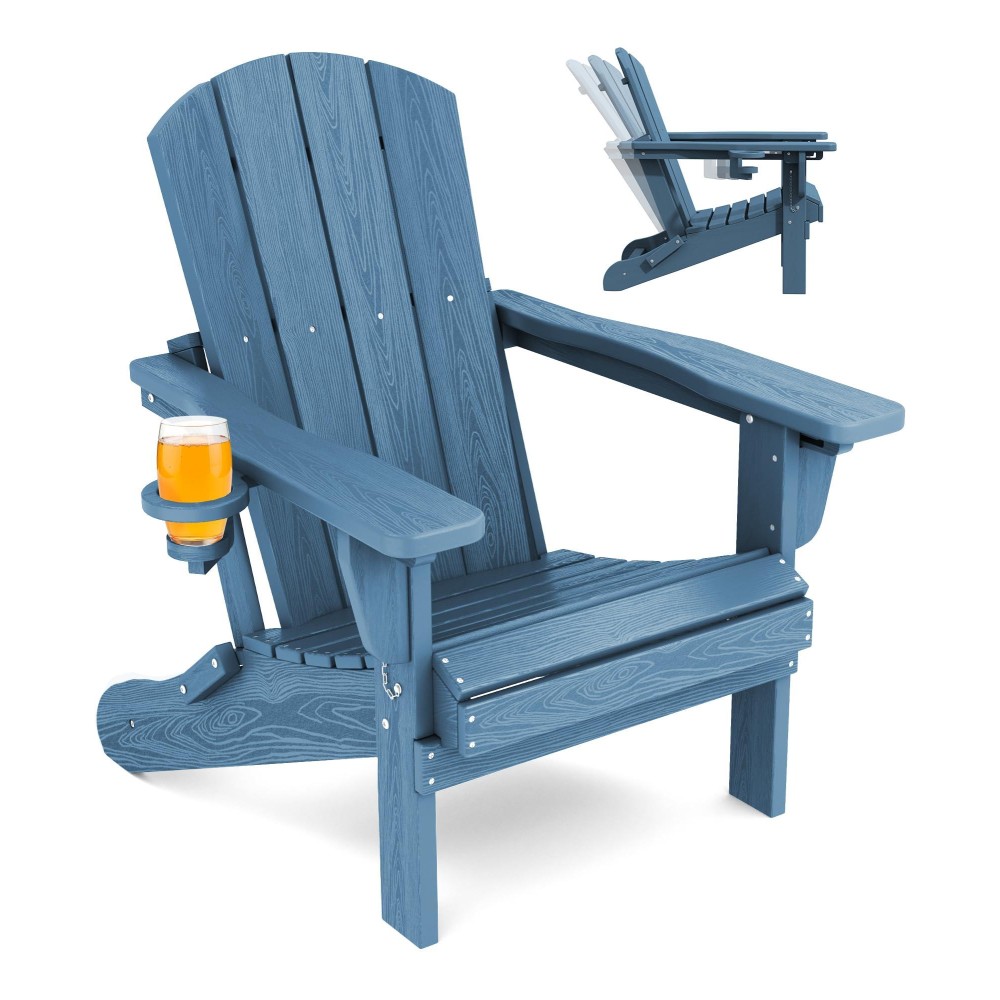 Serwall Reclining Folding Adirondack Chair With Cup Holder Blue