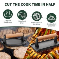 Cekee Burger Press Set Of 2 Cast Iron Grill Press With Wood Handle 7 Round 82X 43 Rectangle Heavyduty Hamburger Sm