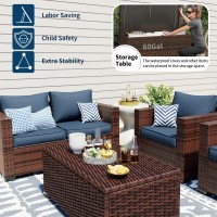 Udpatio 4 Pieces Balcony Furniture Outdoor Patio Furniture With Storage Coffee Table Oversized Armrest Wicker Patio Set With B