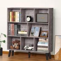 Leyaoyao 8 Cube Bookshelf Farmhouse Bookcase With Legs Modern Dirty Grey Midcentury Bookshelves Large 3 Tier Open Storage Organ