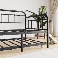 Feelle Twin Size Metal Daybed Frame Set With Trundle, Foundation With Steel Slat Support Sofa Bed Platform With Headboard, No Box Spring Needed, Black