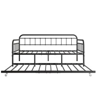 Feelle Twin Size Metal Daybed Frame Set With Trundle, Foundation With Steel Slat Support Sofa Bed Platform With Headboard, No Box Spring Needed, Black