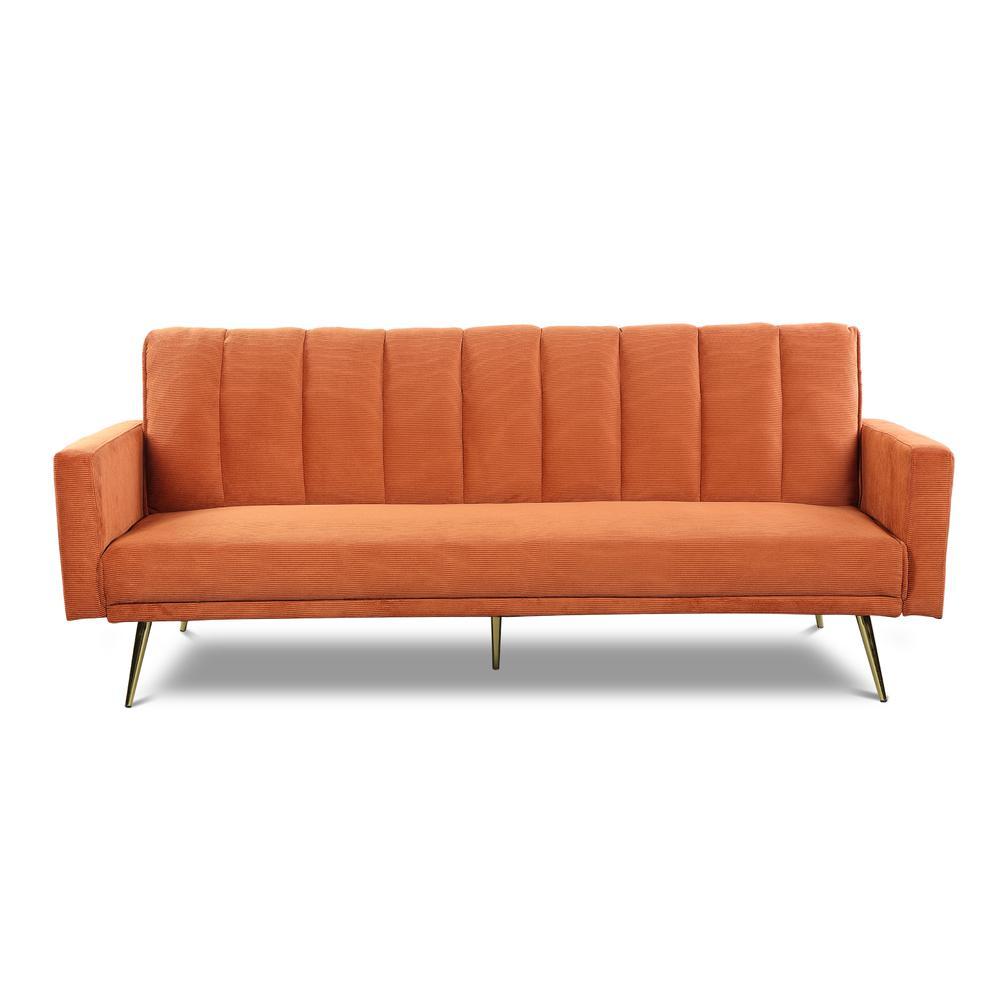 Sofa Bed with Wooden Frame and Metal Legs Corduroy Orange