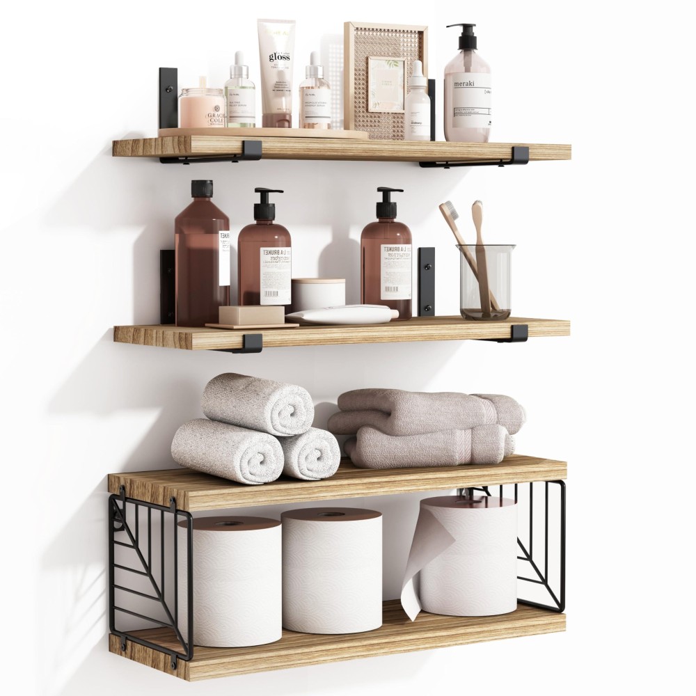 Fixwal 31 Tier Bathroom Floating Shelves Over Toilet 158In Farmhouse Rustic Wood Shelves Wall Decor For Bathroom Living Roo