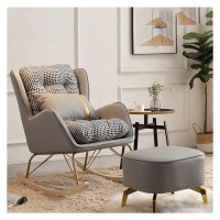 Mehwsur Nursery Rocking Chairs Accent Rocking Chair With Solid Legs,Upholstered Velvet Glider Rockers With High Backrests For Mom,Modern Armchair With Lumbar Pillow And Ottoman (Color : Gray)