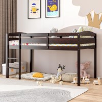 Kotek Twin Loft Bed, Solid Wood Low Loft Bed For Kids With Ladder & Guard Rails, No Box Spring Needed, Space-Saving Loft Bed Frame For Boys & Girls (Espresso)