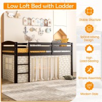 Kotek Twin Loft Bed, Solid Wood Low Loft Bed For Kids With Ladder & Guard Rails, No Box Spring Needed, Space-Saving Loft Bed Frame For Boys & Girls (Espresso)