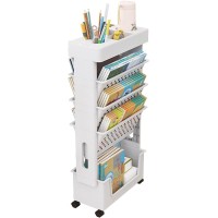 Omkuosya Movable Classroom Deskside Bookshelf, 5 Tier Rolling Utility Cart With Wheels, Desk Organizer Book Magazine Rack Slim Storage Trolley For Home Kitchen Office Study Dorm Library