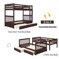 Merax Wood Bunk Bed With Drawers Convertible Wood Bunk Bed With Ladders And Two Storage Drawers Solid Wood Detachable Bunk Bed F