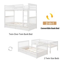 Merax Wood Bunk Bed With Drawers Convertible Wood Bunk Bed With Ladders And Two Storage Drawers Solid Wood Detachable Bunk Bed F