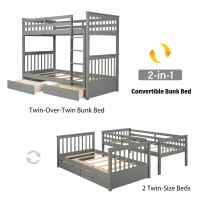 Merax Wood Bunk Bed With Drawers Convertible Wood Bunk Bed With Ladders And Two Storage Drawers Solid Wood Detachable Bunk Bed F