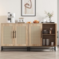 Kfo Storage Cabinet With Handmade Natural Rattan Doors, Rattan Cabinet Sideboard Buffet Cabinet, Accent Cabinet For Living Room, Hallway, Dining Room, Entryway