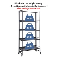 BIBKOK No-Assembly Folding Bookshelf Storage Rack Shelves with Castors 4 Tiers Vintage Bookcase Multifunctional Plant Flower Stand Organizer(Metal,Deep Grey)