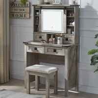 T4Tream Farmhouse Makeup Vanity Desk With Sliding Mirror And Lights 312 Glass Tabletop Vanity Dressing Table With Drawers