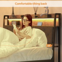 Winkalon Bed Frame With Headboard, Bed Frame With Charging Station, Metal Platform Bed Frame No Box Spring Needed, Modern Wood Upholstered Headboard And Under Bed Storage.