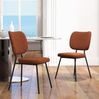Giantex Modern Fabric Dining Chair Set of 2, Padded Kitchen Chair with Linen Fabric, Sturdy Metal Legs, Load up to 360 LBS, Accent Chair for Living Room Restaurant, Orange