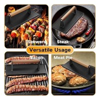 Yoehka Cast Iron Grill Press2Pcs Heavy Duty Baconburgergriddlechef Press With Wood Handle Perfectly Grilled Steak Meat San