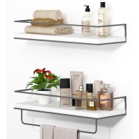 Shario Floating Shelves Set Of 2 Wall Mounted Hanging Shelves With Golden Towel Rack Decorative Storage Shelves For Bathroom