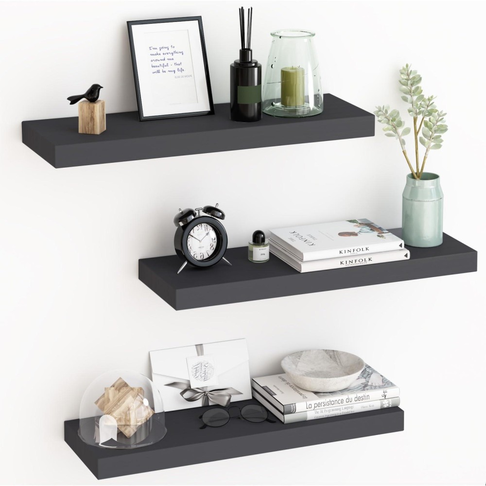 Fixwal 24In Floating Shelves For Wall Black Shelves For Wall With Invisible Brackets Farmhouse Wall Shelves Decor For Bathroom