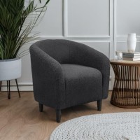 Yaheetech Accent Barrel Chair Boucle Fabric Club Chair Furry Sherpa Elegant Armchair With Cozy Soft Padded Suitable For Livin