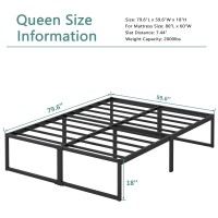 Xinxinyan 18 Inch Queen Bed Frame No Box Spring Needed Heavy Duty Metal Platform Queen Size Bed Frame Strong Steel Slats Supp