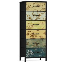 Furnulem Tall 6 Drawers Dresser Vintage Storage Organizer Unit With Fabric Bins For Bedroom Living Room Closet Nusery Dorm