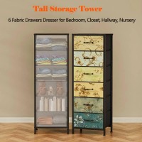 Furnulem Tall 6 Drawers Dresser Vintage Storage Organizer Unit With Fabric Bins For Bedroom Living Room Closet Nusery Dorm