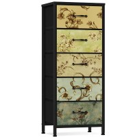 Furnulem Vertical Dresser For Bedroom Tall Skinny Storage Tower With 5 Fabric Drawers Chest Of Drawers For Living Room Dorm