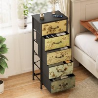 Furnulem Vertical Dresser For Bedroom Tall Skinny Storage Tower With 5 Fabric Drawers Chest Of Drawers For Living Room Dorm