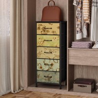 Furnulem Vertical Dresser For Bedroom Tall Skinny Storage Tower With 5 Fabric Drawers Chest Of Drawers For Living Room Dorm