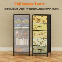 Furnulem Vertical Dresser For Bedroom Tall Skinny Storage Tower With 5 Fabric Drawers Chest Of Drawers For Living Room Dorm