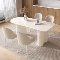 Gracenook Oval Table, Accent Dining Table With Powerful Support Legs, White Table With Ripple Legs, Funky Look Easy To Match Any Home Decor, Cream Dining Table For Dining Room, Kitchen, Home Office