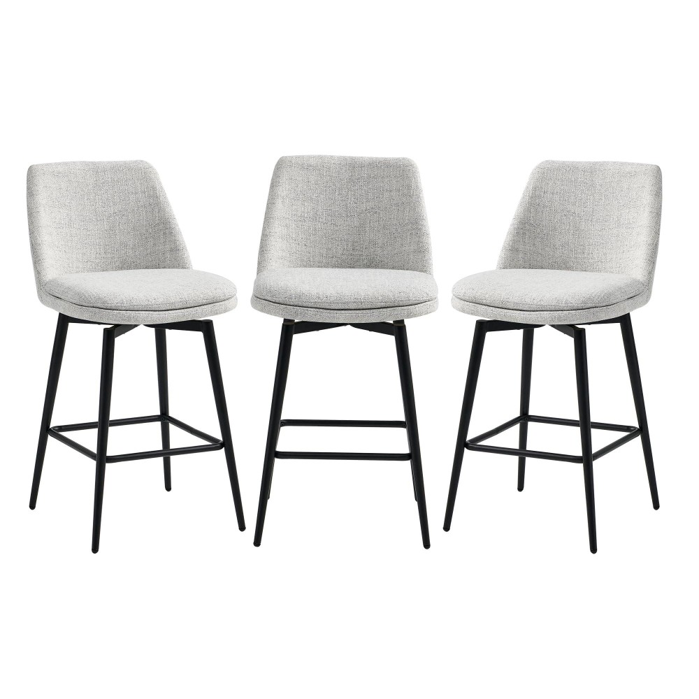 Chita Counter Height Swivel Barstools Fsc Certified Upholstered Fabric Bar Stools Set Of 3 Metal Base 272 Seat Height Whi