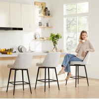 Chita Counter Height Swivel Barstools Fsc Certified Upholstered Fabric Bar Stools Set Of 3 Metal Base 272 Seat Height Whi