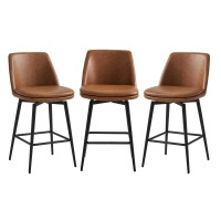 Chita Counter Height Swivel Barstools Fsc Certified Upholstered Faux Leather Bar Stools Set Of 3 Metal Base 272 Seat Heigh