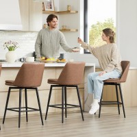 Chita Counter Height Swivel Barstools Fsc Certified Upholstered Faux Leather Bar Stools Set Of 3 Metal Base 272 Seat Heigh