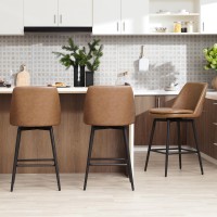 Chita Counter Height Swivel Barstools Fsc Certified Upholstered Faux Leather Bar Stools Set Of 3 Metal Base 272 Seat Heigh