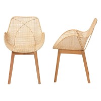 Baxton Studio Ballerina Brown Finished Mahogany Wood And Rattan Dining Chair